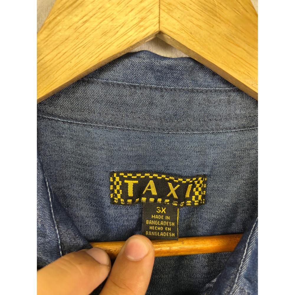 Coastal Grandma Taxi Womens 3X Blue Cotton Chambray Roll Tab Shirt Minimalist - Picture 3 of 9